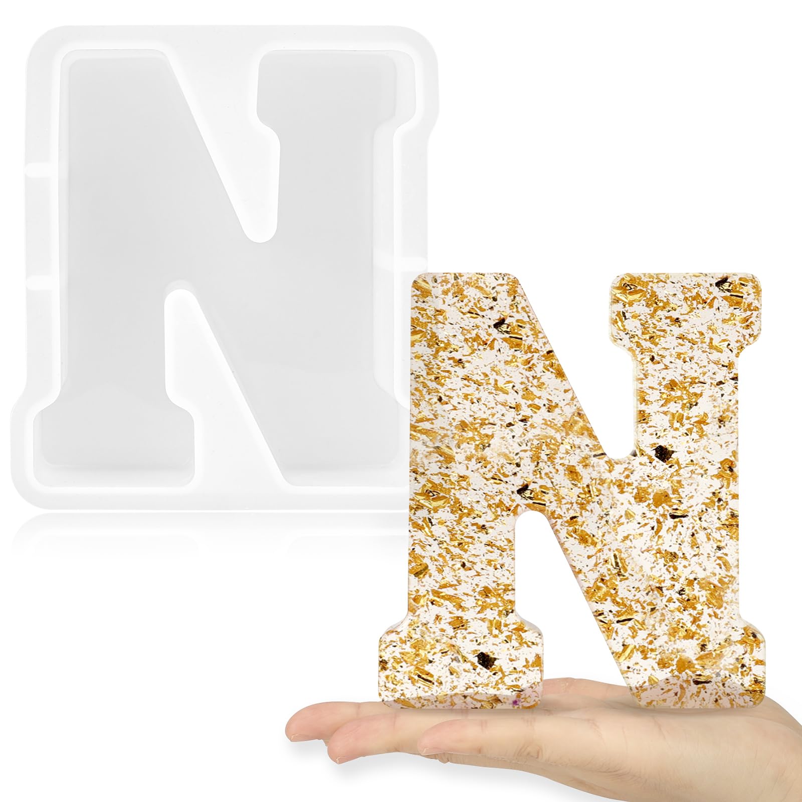 Gartful 7 Inch Large Letter Molds for Resin, 3D N Capital Alphabet Epoxy Resin Mold, A to Z Thick Resin Letter Molds for Making Letters, Word Sign Art