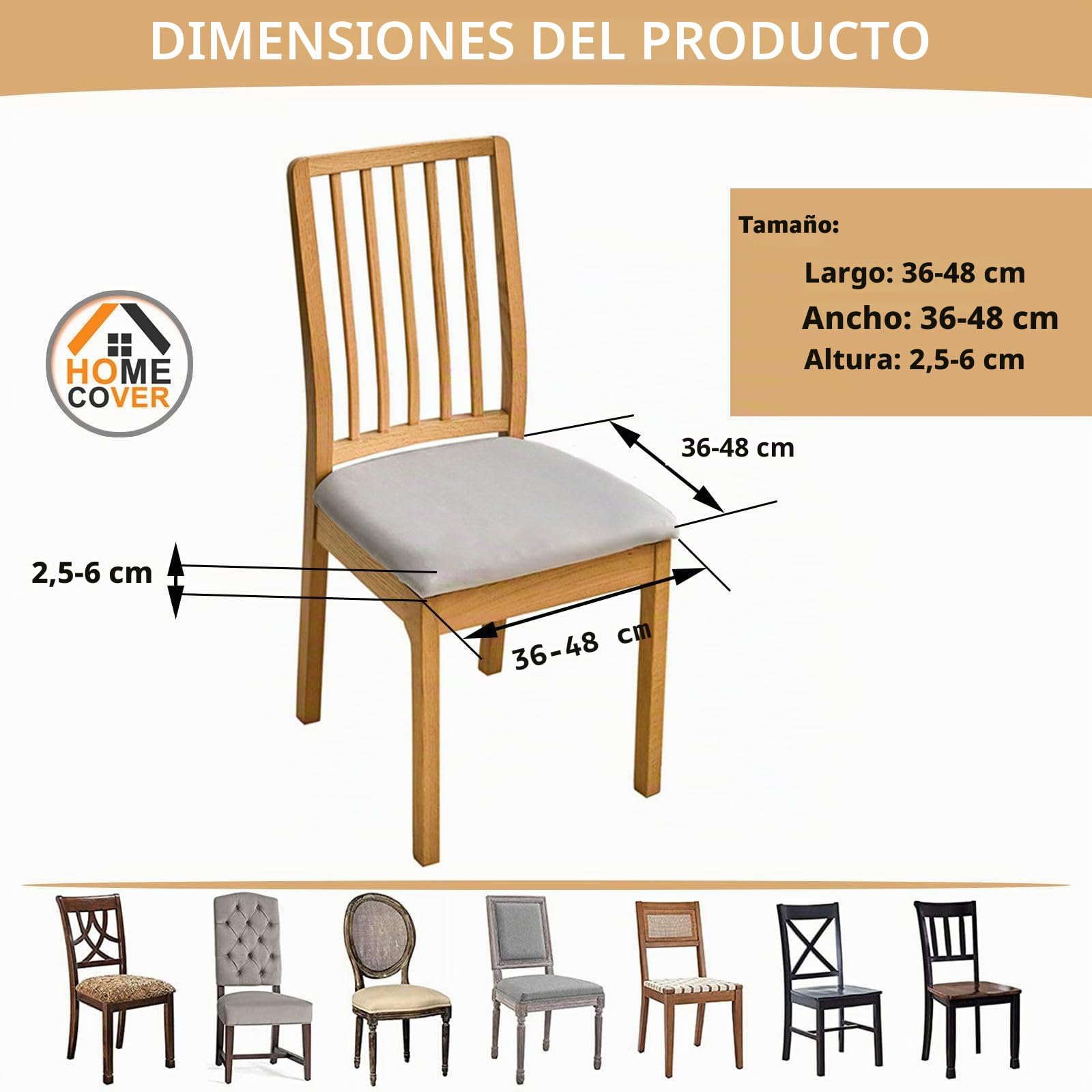Fundas De Asiento De Silla Pack De 4, PU Cuero Fundas Sillas Comedor Impermeables Extraibles Elásticas Fundas De Asiento De Silla para Comedor-Pack de 4-Blanco Crema