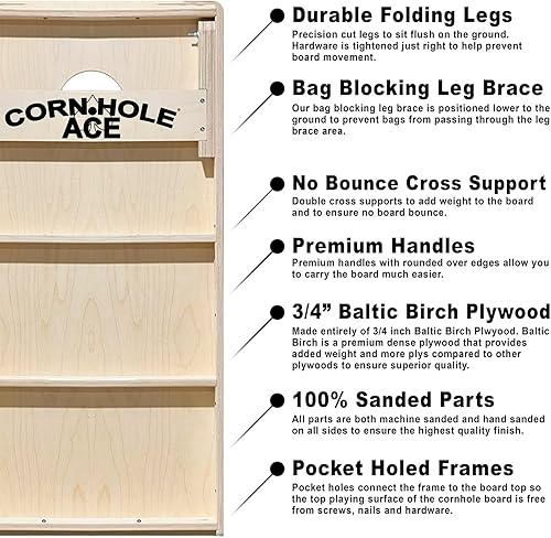Miniatura 5 de Tablas de Cornhole profesionales, sin rebote. Serie ACE Pro, hechas de madera contrachapada de abedul báltico de 34 pulgadas, incluye asas,