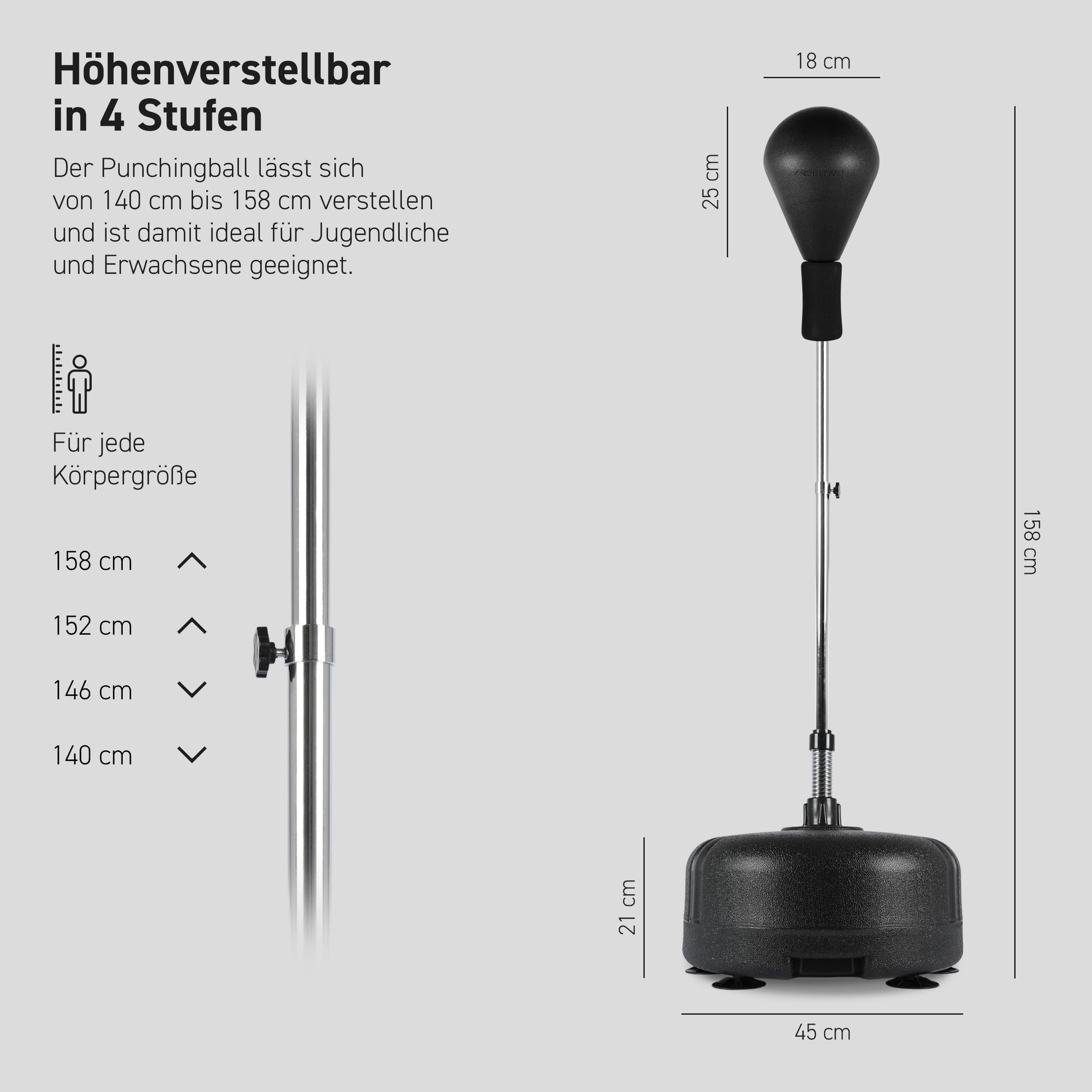 MSPORTS Pallone da Boxe di Alta Qualità, Regolabile in Altezza Con Lampadina, 110-150 cm, Supporto