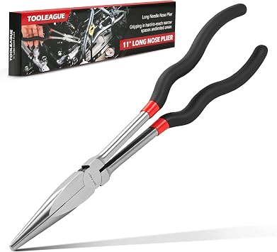 TOOLEAGUE 11" Extra Long Needle Nose Plier, Non-Slip Grip, Straight Long Nose Plier for Home Repairing,Jewelry Making and Mechanics