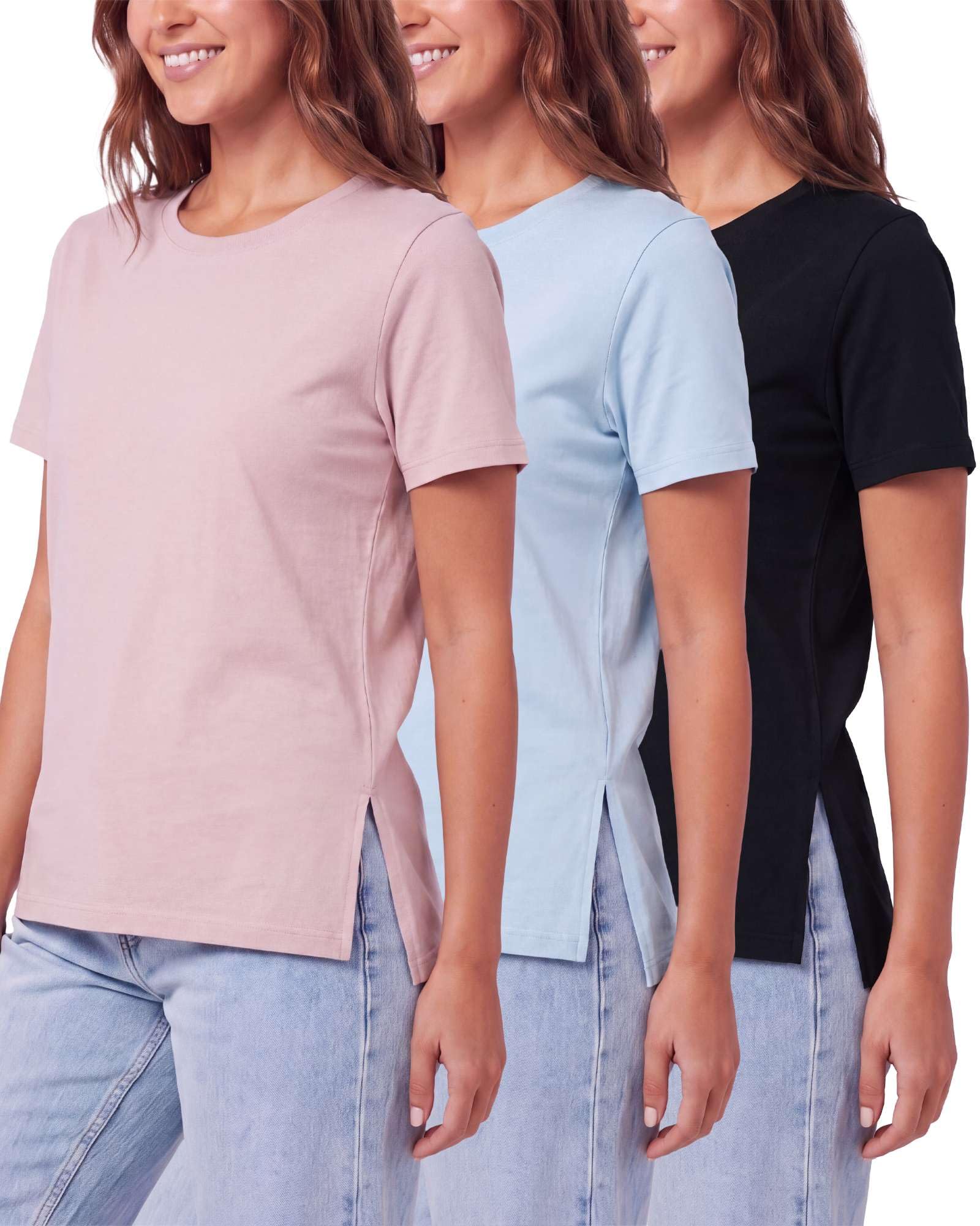 3 Pack Women's Cotton Tshirts Split Hem Short Sleeve Crew Neck Tees Tops | Plus Size, Sof…