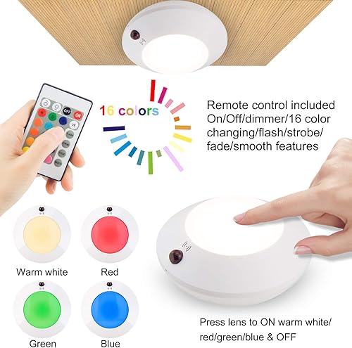 Miniatura 3 de HONWELL Lámpara de techo alimentada por batería con control remoto, accesorios de techo LED para interiores, luz de ducha inalámbrica, 300 lúmenes,