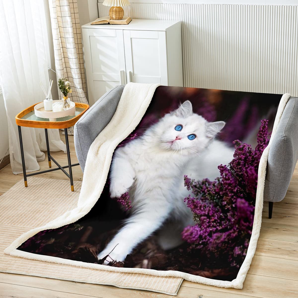 Manta de Forro Polar para Gatos, Bonita Manta de Felpa de Animales para Cama, sofá, Manta Sherpa Kawaii, Manta Transpirable para Mascotas, Gatos, Regalo para Amantes de los Gatos, Reina, 90 x 90 pulg