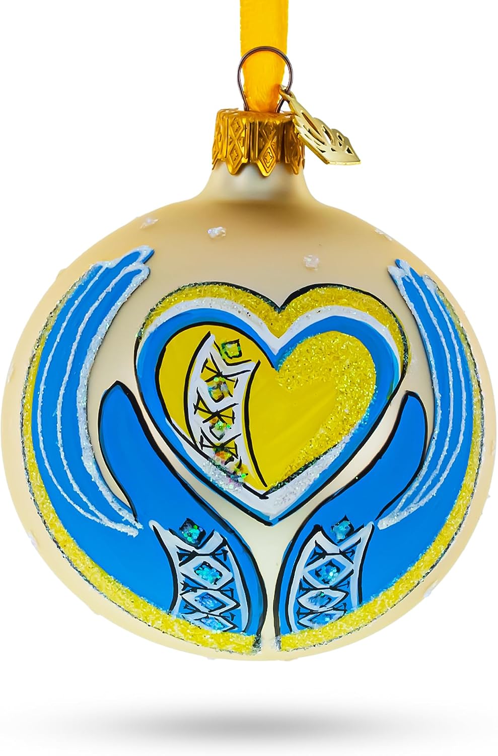 Ukraine in My Heart Glass Ball Christmas Ornament 3.25 Inches | Hand Painted in Ukraine, German Glass, Italian Paints, Hanging Ribbon, Gift Tag, Gift Boxed