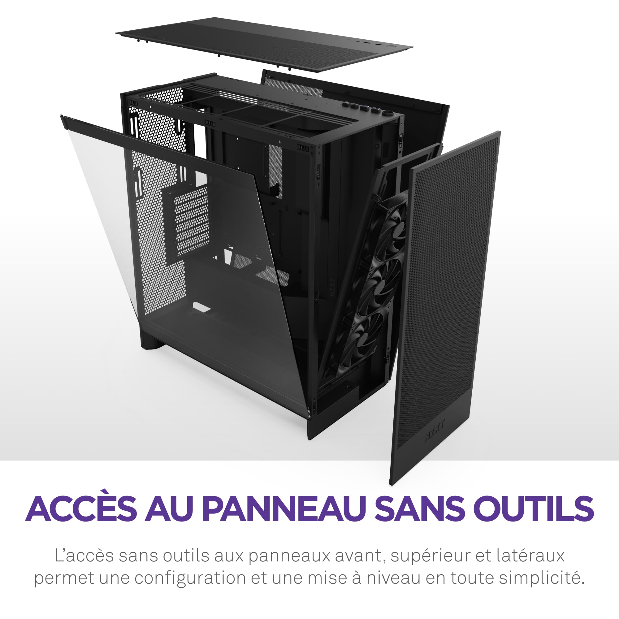 NZXT H7 Flow - Boîtier PC ATX Moyen Format - Refroidissement Optimal - 3 Ventilateurs 120 mm - Radiateur 420 mm - Gestion des câbles - Noir