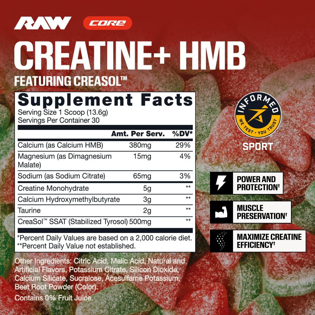 RAW Creatine + HMB Powder, Sour Watermelon, 5g Creatine Monohydrate — Amazon image 3