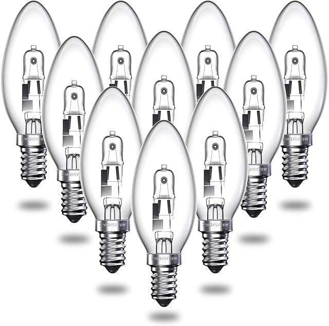 Bonlux E14 28W Halogen Candle Light Bulbs, Small Screw Candle Bulb Dimmable, 10 Pack Screw in Light Bulbs Warm White