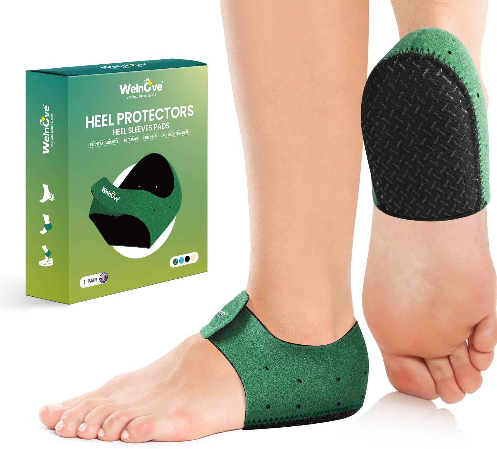Plantar Fasciitis Heel Protector for Shoes - Welnove Anti Slip Heel Cups for Women Men Heels Spur Pain Relief - Heel Inserts Pads for Achilles Tendonitis Dry Cracked Heel Support Cushion (Size S)