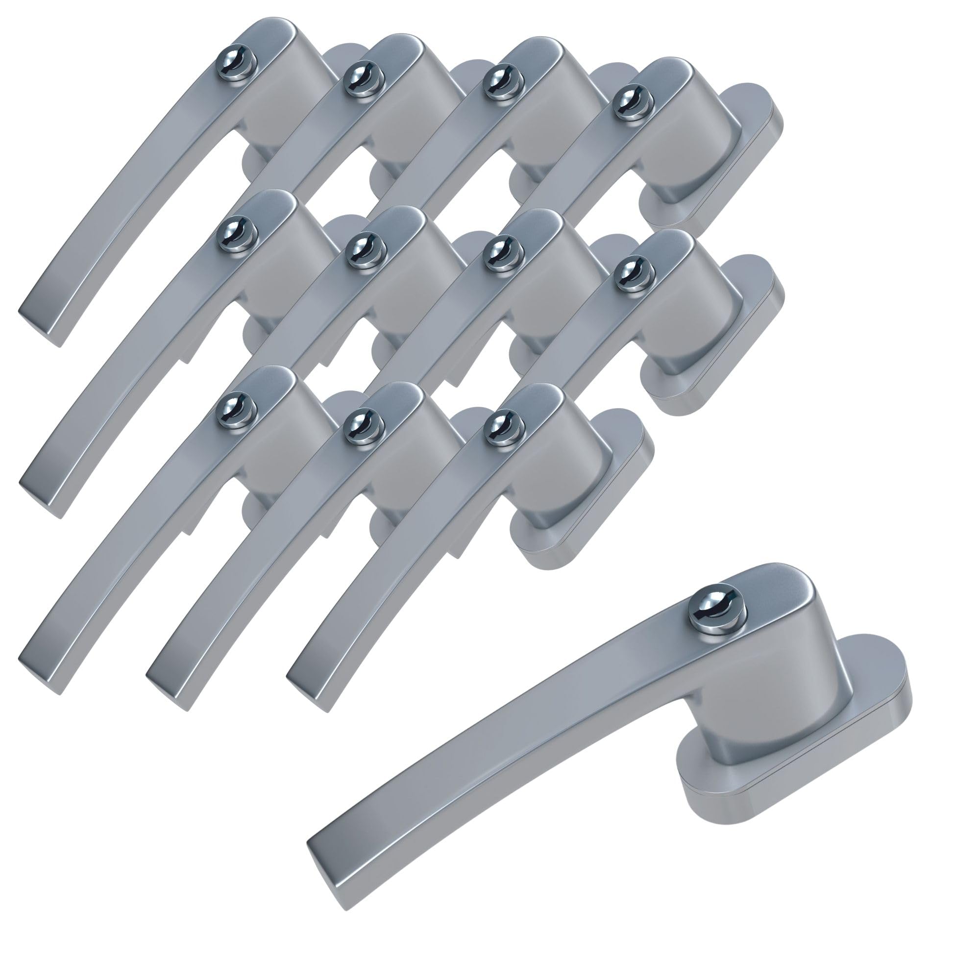 BASI | 12er Set Fenstergriff abschließbar | Farbe Weiß oder Silber | Aluminium | Balkontürgriff | Kindersicherung | Stiftlänge 35 mm | Griff für Fenster Terassentür | 12 Stück | 24 Schlüssel