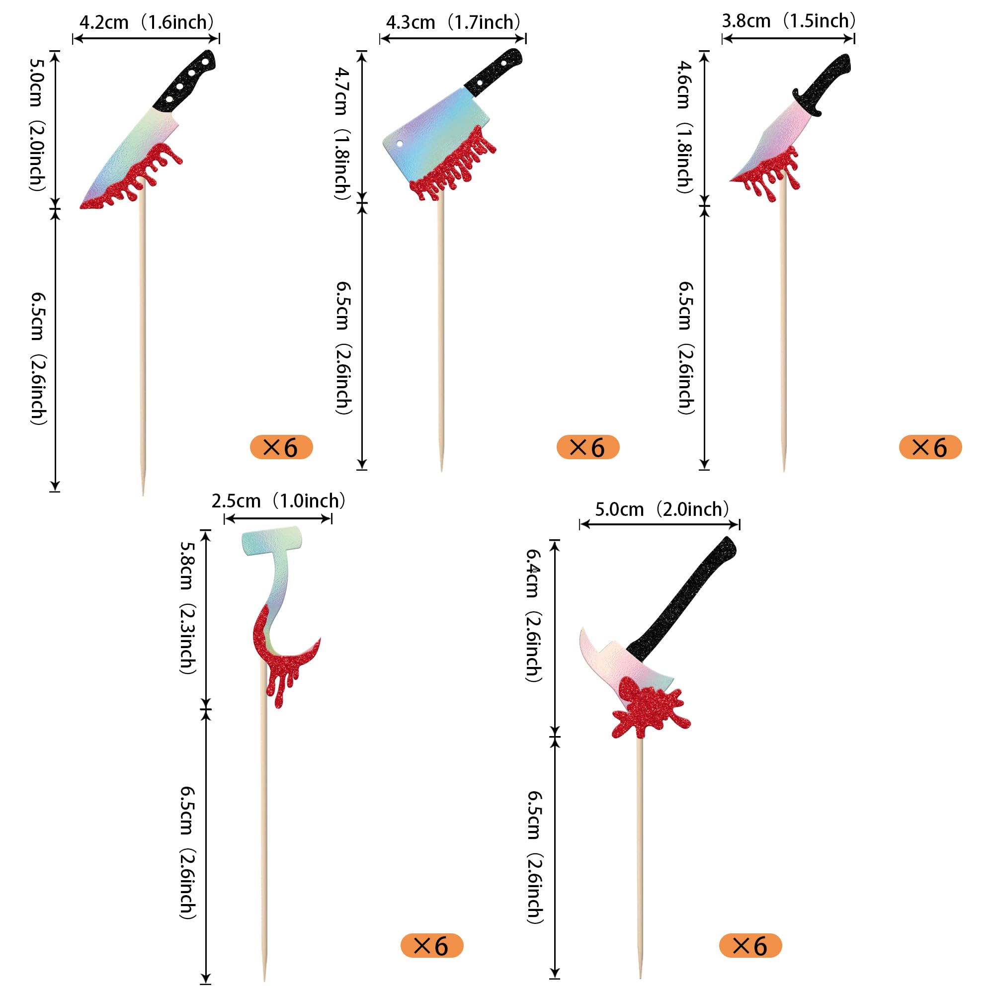 SYKYCTCY 30 Pack Halloween Knife Cupcake Toppers Glitter Scary Bloody Knife Cupcake Picks Killer Birthday Cake Decorations for Happy Halloween Theme Baby Shower Party Supplies - Image 2