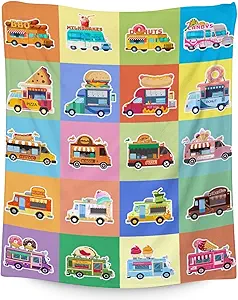 Food Truck Blanket Gifts - 30x40 Inches Funny Throw Blanket for Boys & Kids - Colorful Soft Fuzzy Car Blankets for Couch & Office