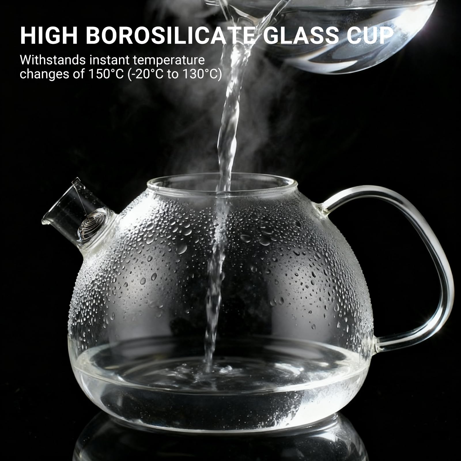 Teiera in vetro per teiera da 1500 ml - con base in acciaio inox e filtro removibile, realizzata in vetro borosilicato resistente al calore, adatta per tè verde, tè nero, tisane e bustine di tè
