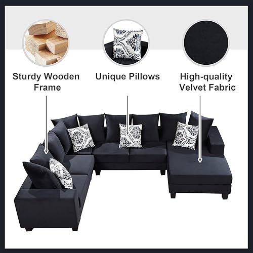 Miniatura 3 de CALABASH Juego de muebles de sala de estar moderno sofá y sofá biplaza de terciopelo copetudo con cojines extraíbles bolsillo lateral y 4 almohadas