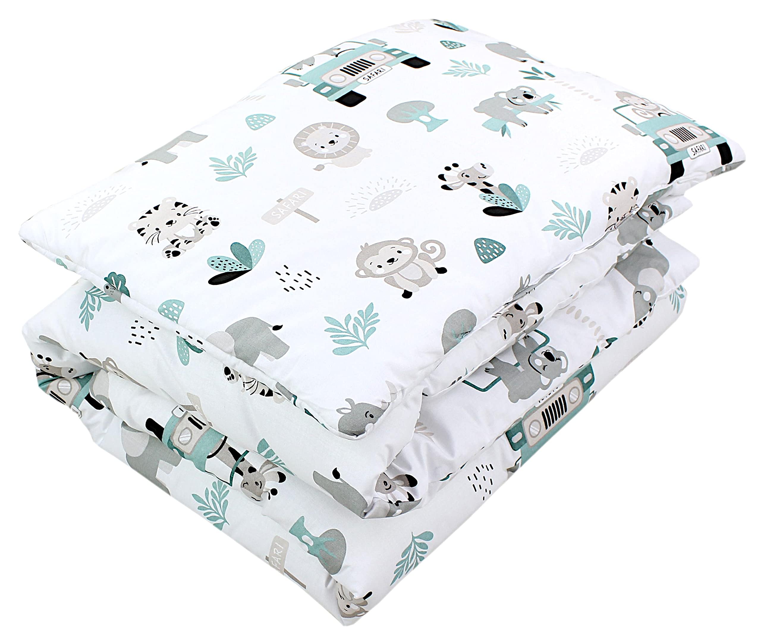 TupTam Kids Patterned Duvet Set All Season Duvet Pillow Flat 2pcs., Zoo Green, 135x100 cm