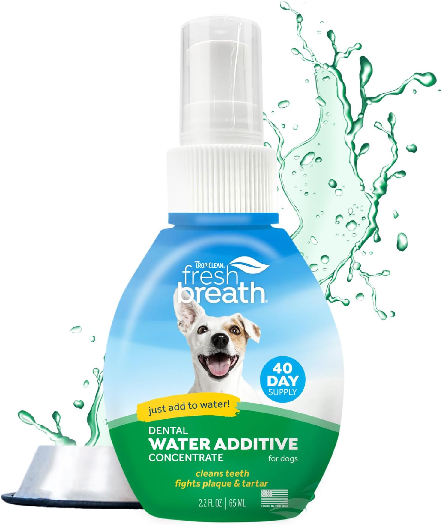 TropiClean Fresh Breath Water Additive Concentrate for Dogs | Breath Freshener and Teeth Cleaning Solution | No Brushing Required | 2.2oz.