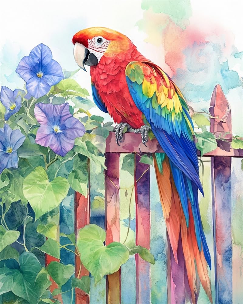Henypt DIY Cross Stitch Kits for Beginners,Beautiful Parrot 11Ct Counted Needlework Kits for Adults,Stamped Cross Stitch Kit with Printed,Hand Embroidery Kits for Home Wall Decor