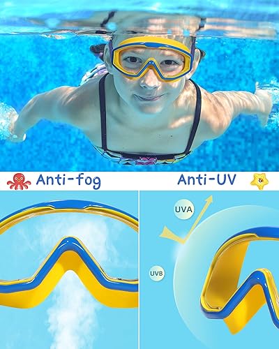 Miniatura 4 de Water Space Paquete de 2 gafas de natación para niños y niñas de 3 a 15 años, visión amplia, antivaho con protección UV e impermeables