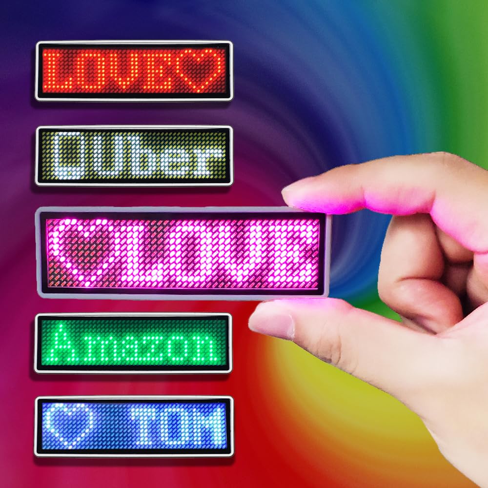 WUURAA HSY LED Name Badges Rechargeable Wireless Bluetooth LED Name tag Business Card Badges Business Card Screen Scrolling for Restaurant Shop Party Bar Led Name Board