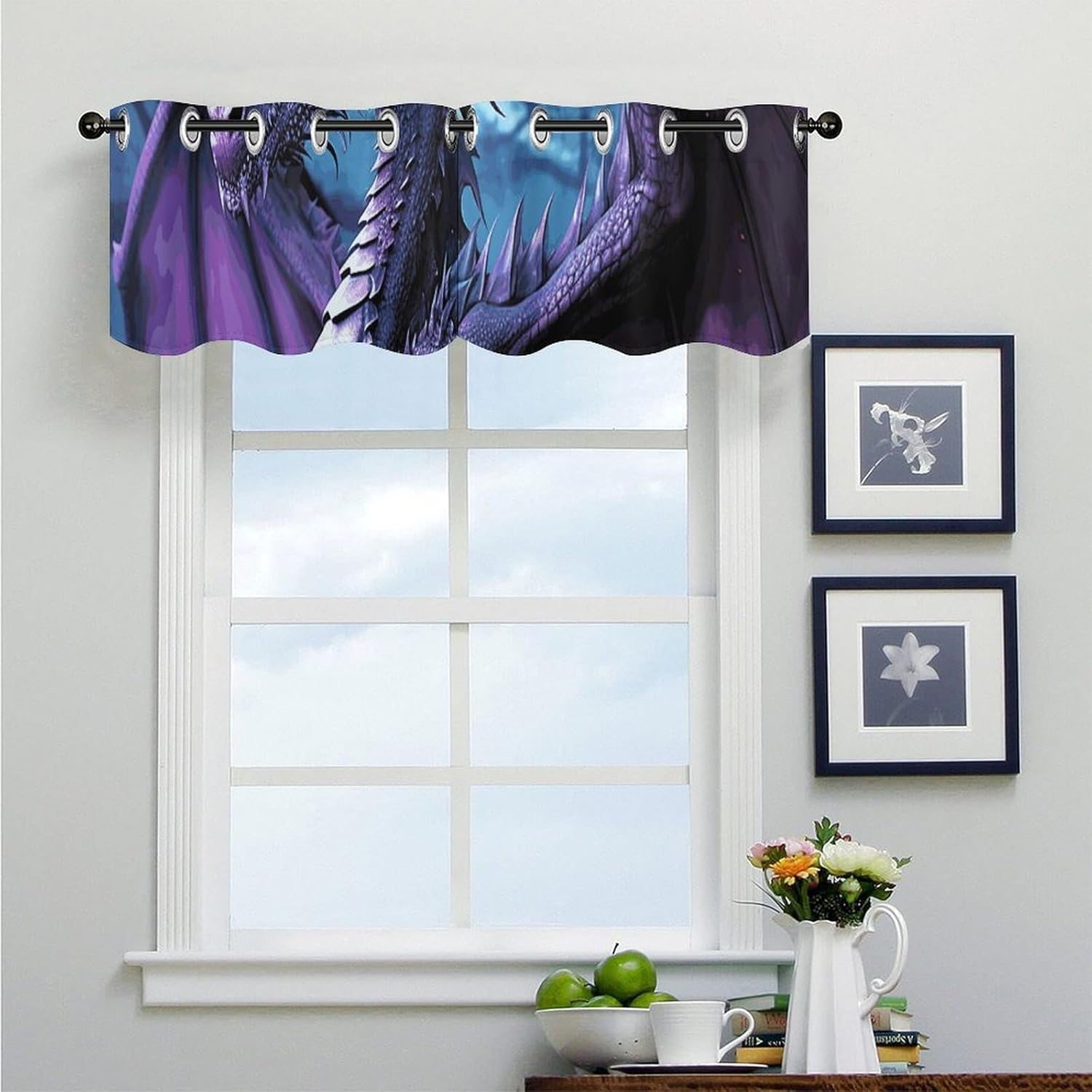 Purple Dragon Purple Moon Valances for Window 2 Panels. Light Filtering Curtains Farmhouse Short Small Valance.Modern Curtains for Windows Living Room Kitchen Over Sink.