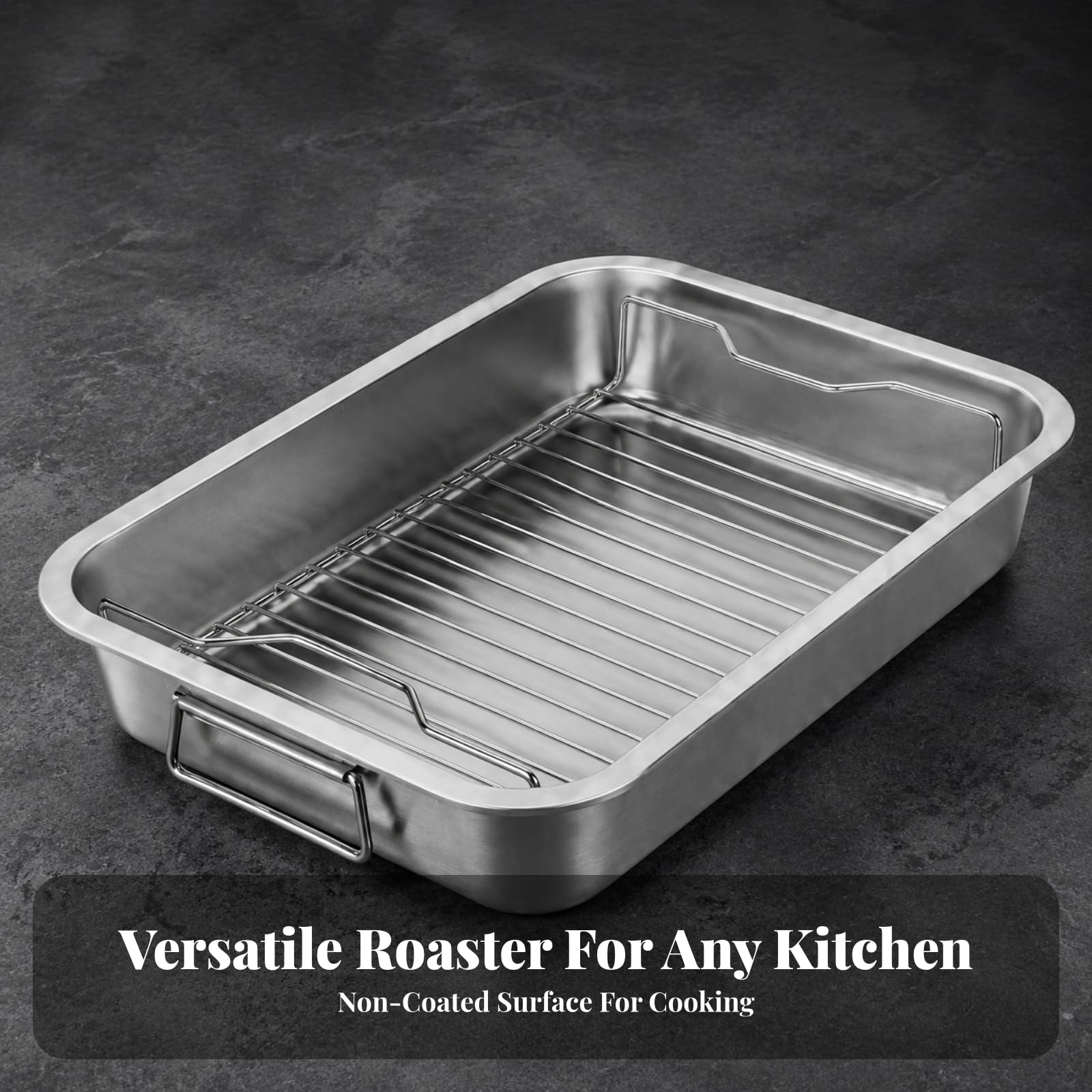 Teglia da Arrosto con Griglia Senza Rivestimento Teglia Rettangolare in Acciaio Inox Multiuso Leccarda in Acciaio Inox per