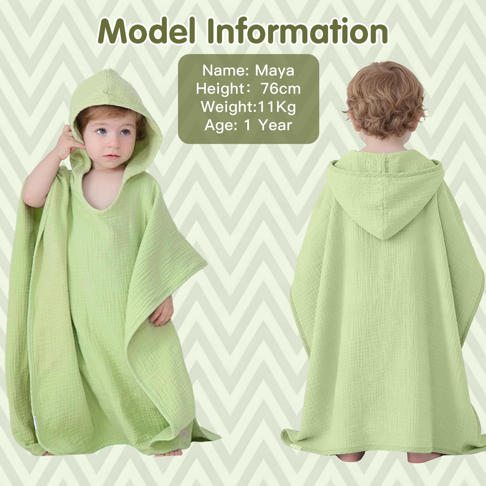 Serviette de Bain Bébé Enfant avec Capuche 100% Mousseline de Coton, Cape de Bain Enfant Douce et Respirante, Poncho de Bain de 0 à 6 Ans, Sortie de Bain Absorbante pour Bain, Plage et Piscine