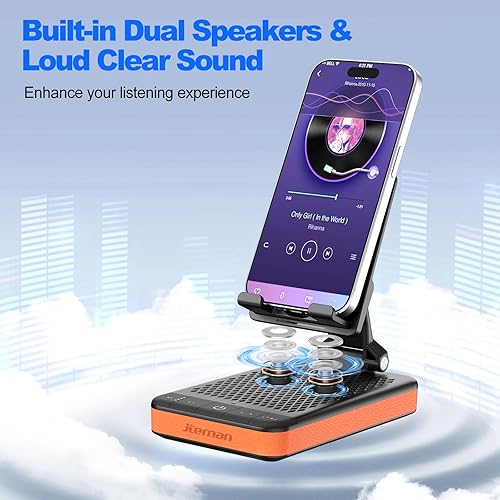 Miniatura 6 de JTEMAN Soporte de teléfono con altavoz Bluetooth con banco de energía, soporte de altavoz de carga plegable portátil, regalos de cumpleaños para
