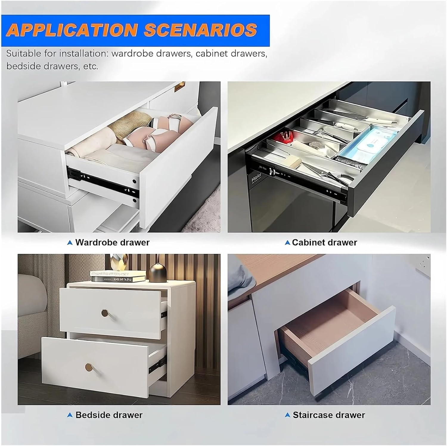 Drawer Rail Black Cold Rolling Steel 3-Way Drawers Slide Three Section Slides 8 to 22 Inch 3 Way Sliding Tracks Furniture Rails(14 inch)