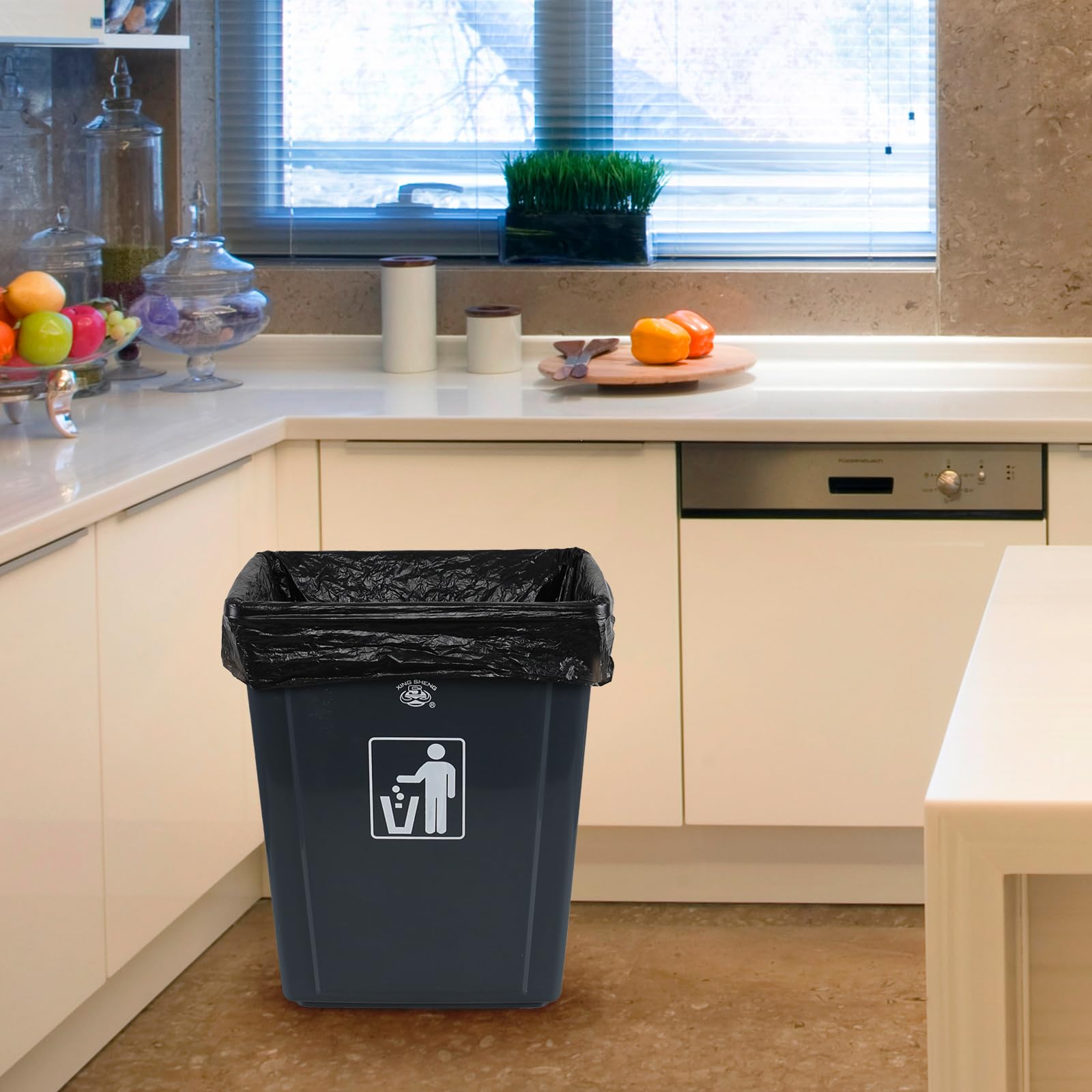 Hespama Bolsas de basura de 30 litros, bolsas de basura negras para cocina, 225 bolsas
