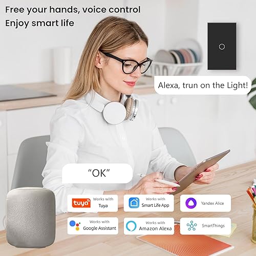 Miniatura 3 de Interruptor de luz de pared inteligente WiFi, control múltiple de 3 vías, interruptor táctil Wi-Fi de 2.4 GHz, requiere cable neutro, se adapta con