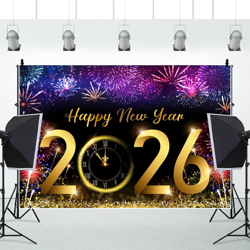 Sfondo fotografico di Capodanno Ttincceer 6x3m per la fotografia di fuochi d'artificio scintillanti, sfondo fotografico di Capodanno 2026, banner per la celebrazione del festival di Natale