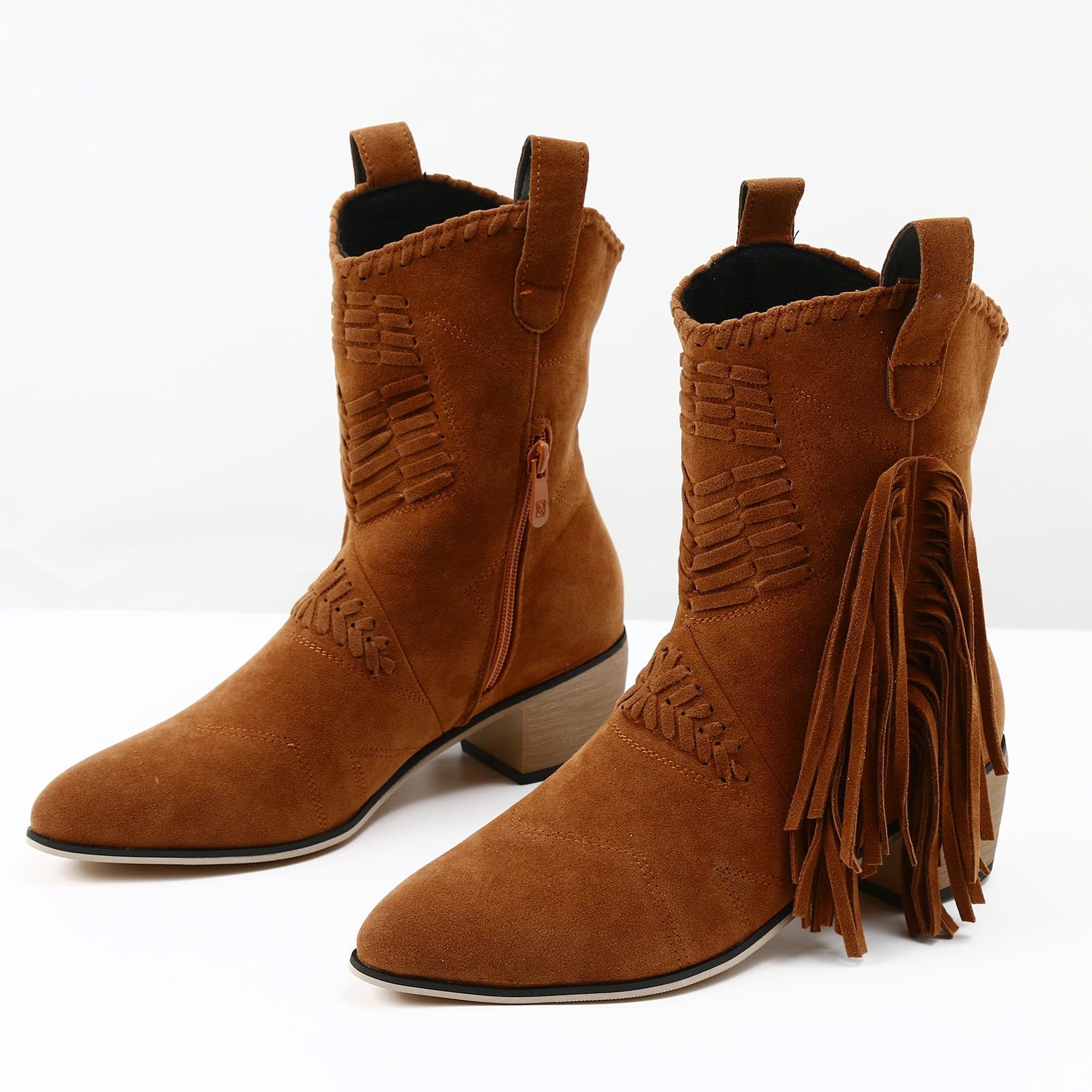 Stivali da cowboy da donna con nappe, classici stivali medi, stile vintage, con frange, da cowboy