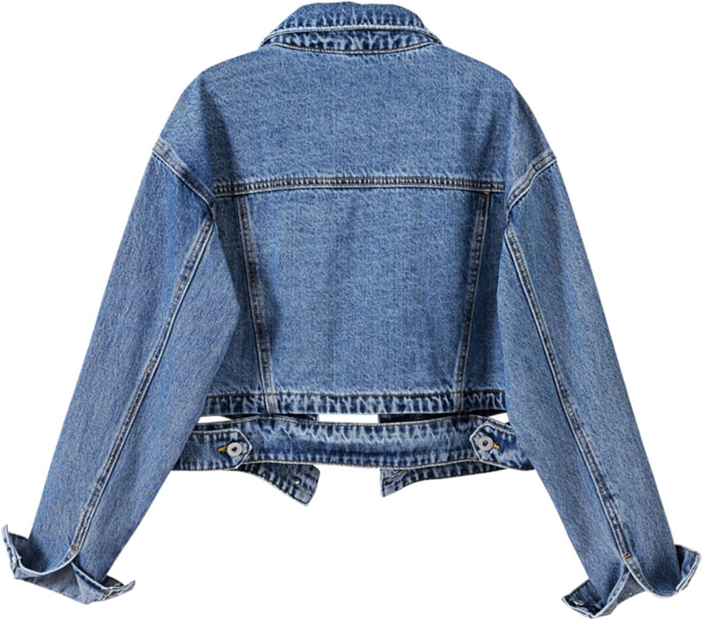 Women's Denim Jackets,Button Down Long Sleeve Cropped high waisted chic denim short jacket top with Pockets - Image 3