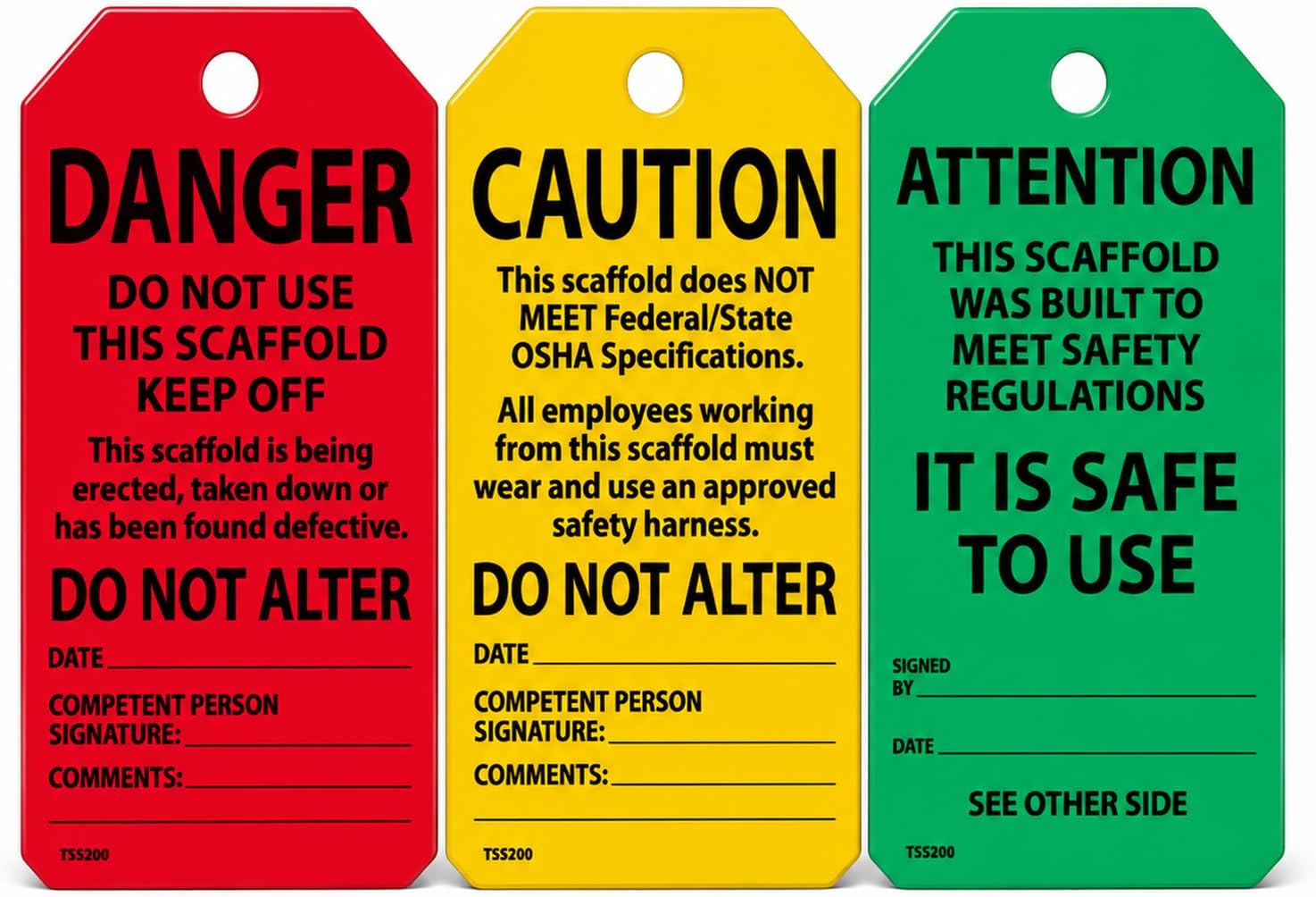 25PCS Scaffold Inspection Tags Green Yellow Red Warning Labels | Danger/Caution/Attention, 3*5 Inch Scaffold Status Tag, with Punched Hole，Indoor Outdoor Use