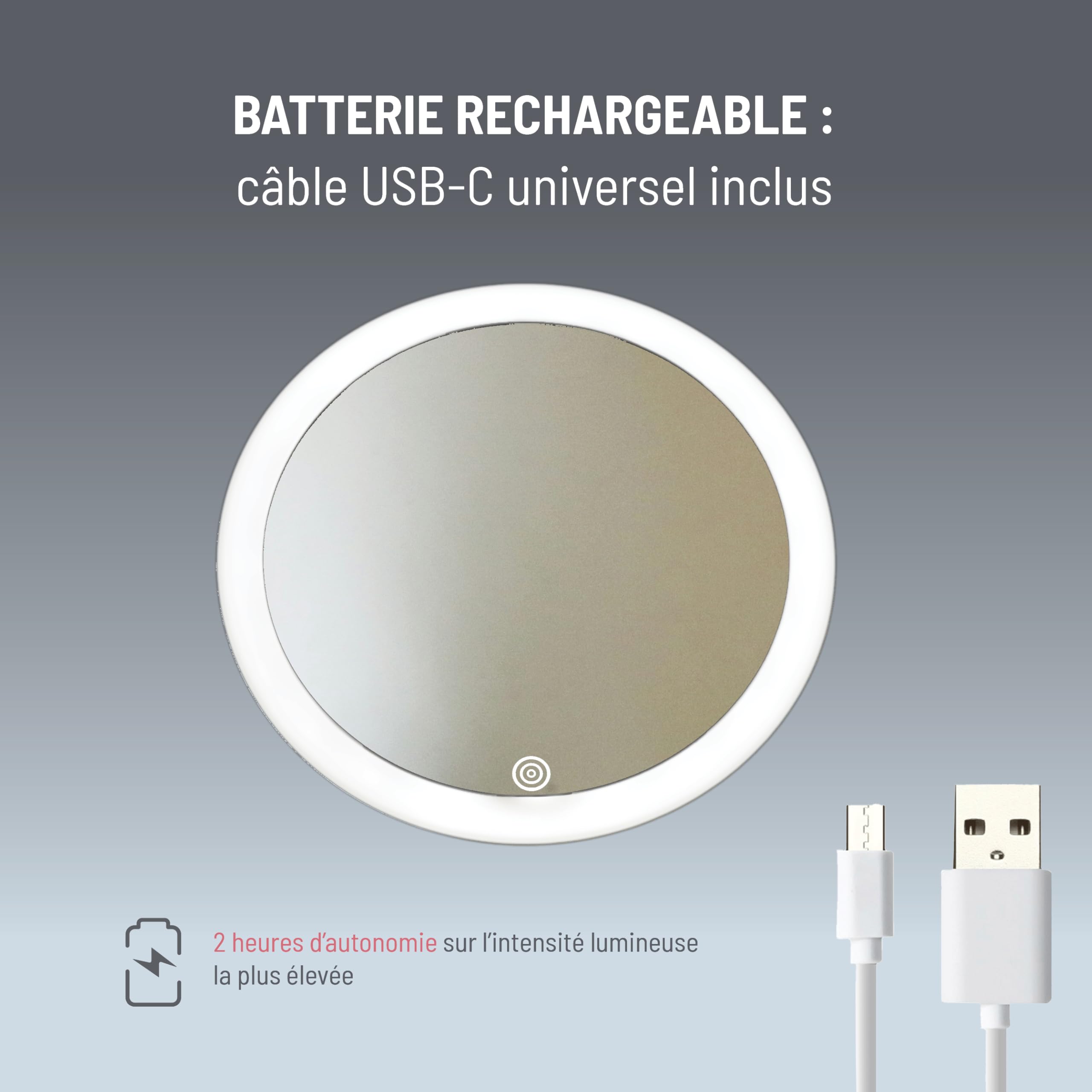 Haepi Colette Miroir Grossissant 7X Lumineux 3 Modes d'éclaraige LED avec Ventouse Rechargeable