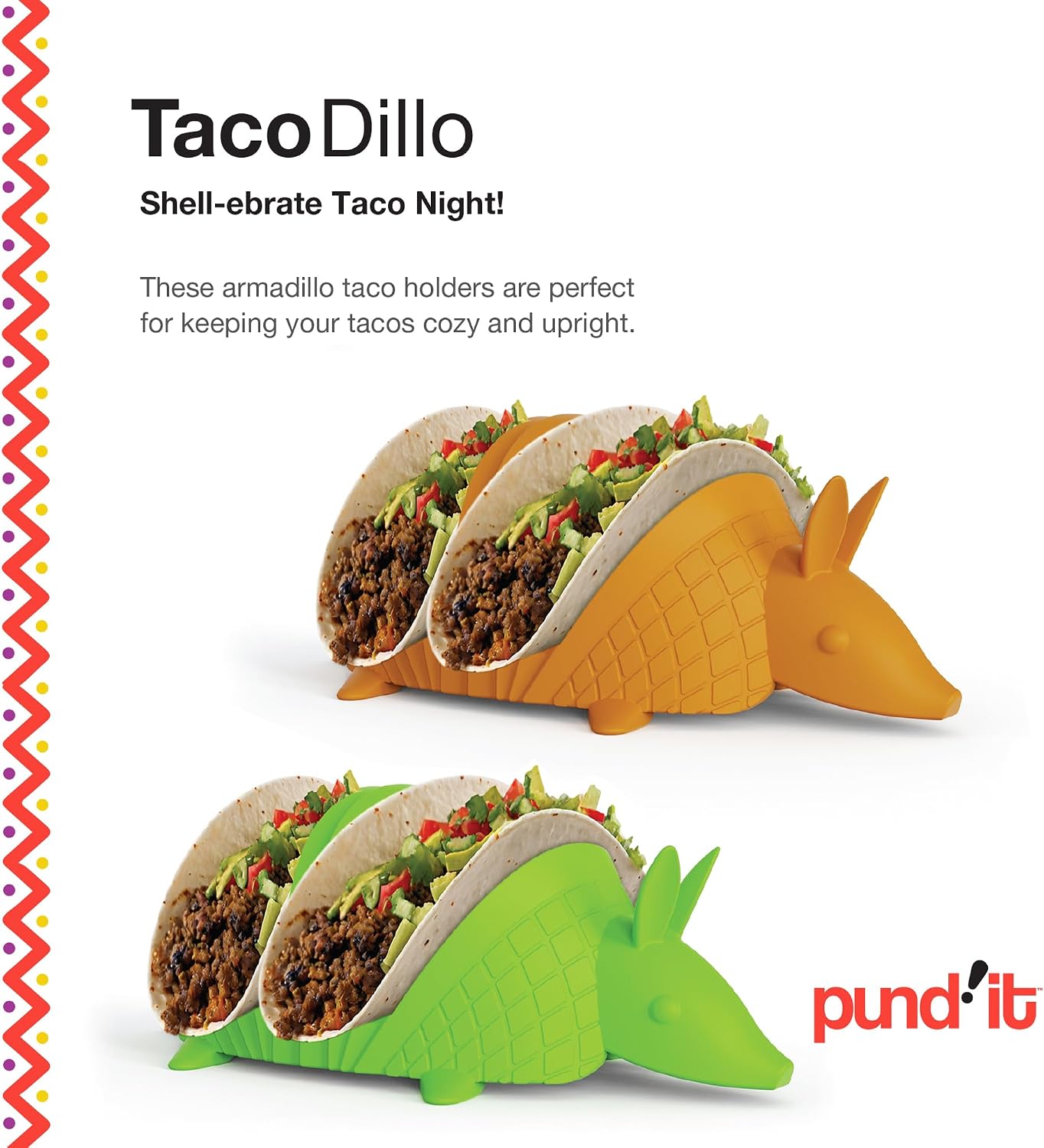 Pund'it Tacodillo Taco Holders, Set of 2 Armadillo Themed Taco Platters