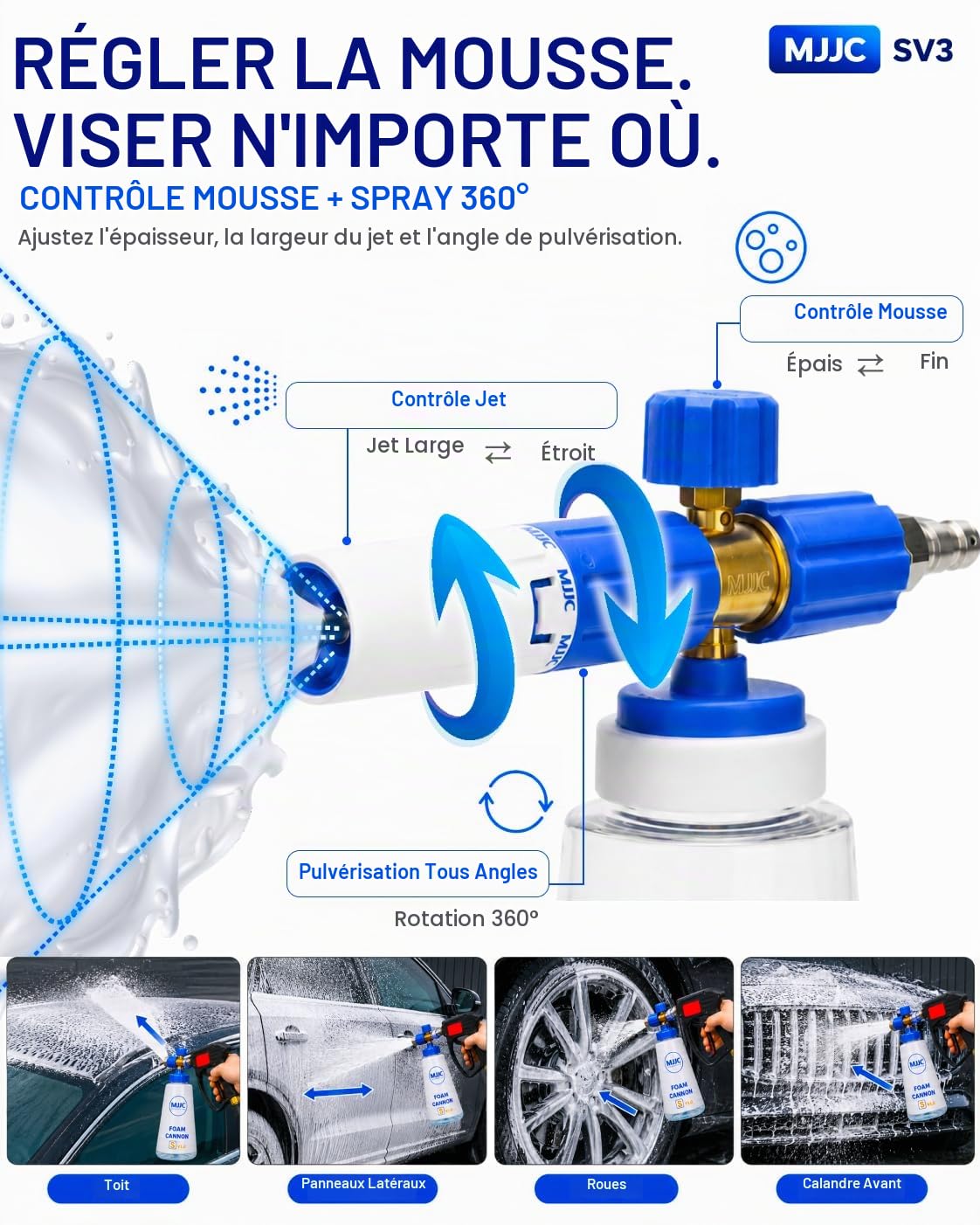 MJJC Canon à Mousse S V3.0 (Technologie de Mousse de Neige Plus épaisse) avec connecteur Rapide de 6,35 mm pour Nettoyeur Haute Pression, Bouteille de 963,9 g (V3.0 (connecteur Rapide de 6,35 mm) +