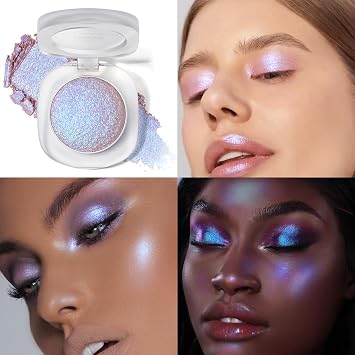 Noerrors Holographic Chameleon Eyeshadow Palette, Cream to Powder Duochrome Color Shift Glitter Iridescent Highlighter, Smooth Long Lasting Sparkling Eyeshadow Purple Mermaid Facial Illuminator Makeup