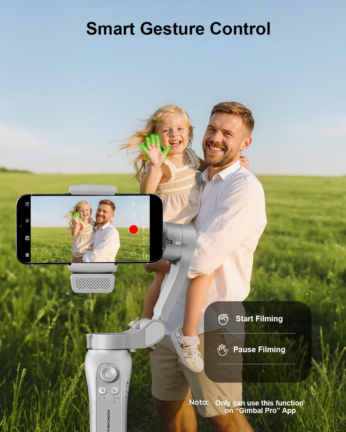 KOSCHEAL Stabilisateur de cardan à 3 axes pour smartphone avec capteur de suivi IA et lumière de remplissage magnétique, cardan pliable et portable pour iPhone et Android, prend en charge une rotation KOSCHEAL Stabilisateur de cardan à 3 axes pour smartphone avec capteur de suivi IA et lumière de remplissage magnétique, cardan pliable et portable pour iPhone et Android, prend en charge une rotation
