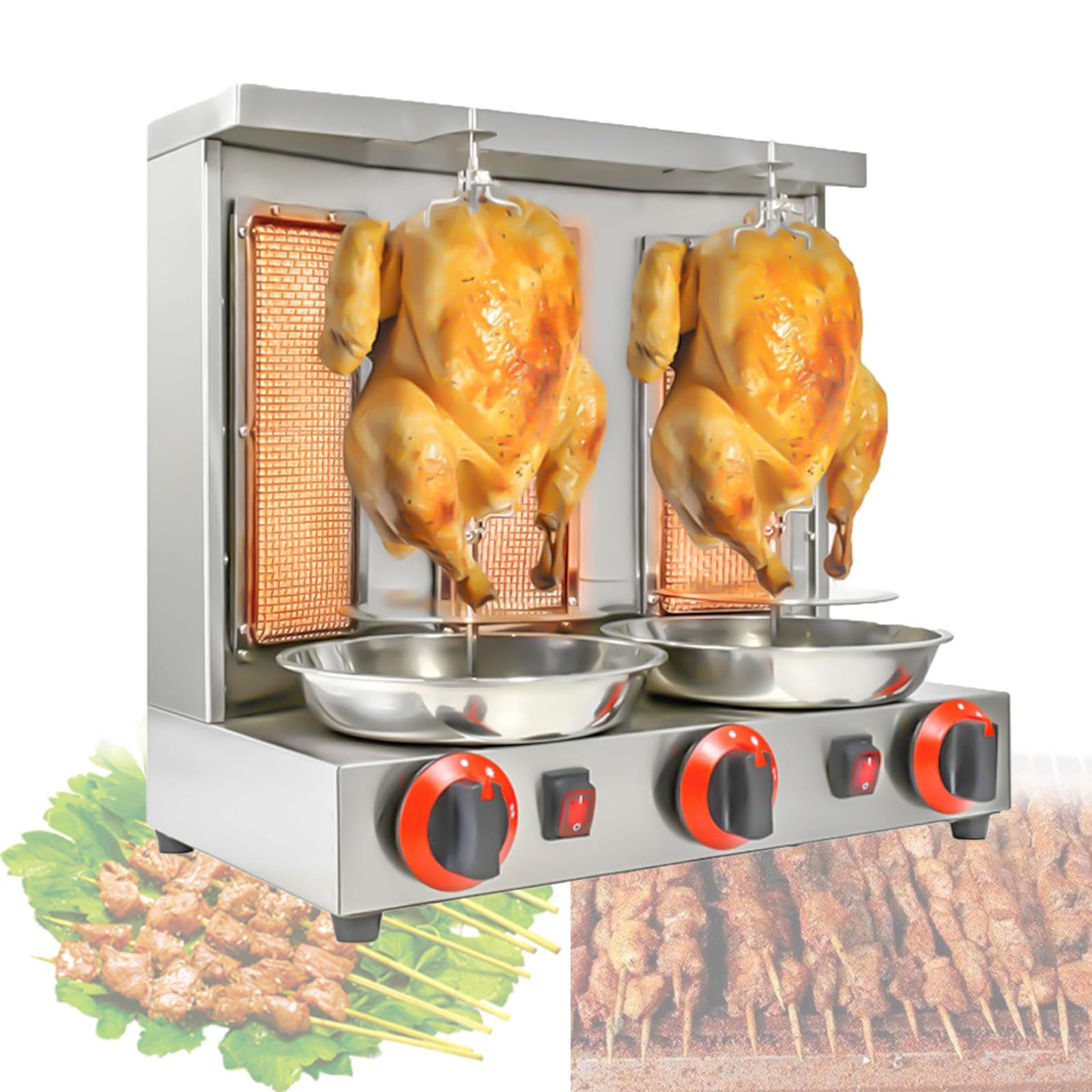 Parrilla De Gas Comercial, MáQuina Asadora Vertical, Horno Asador, MáQuina Asadora De Pollos, Calentamiento Uniforme, ExtraíBle para Limpieza, para Restaurante,Silver-L