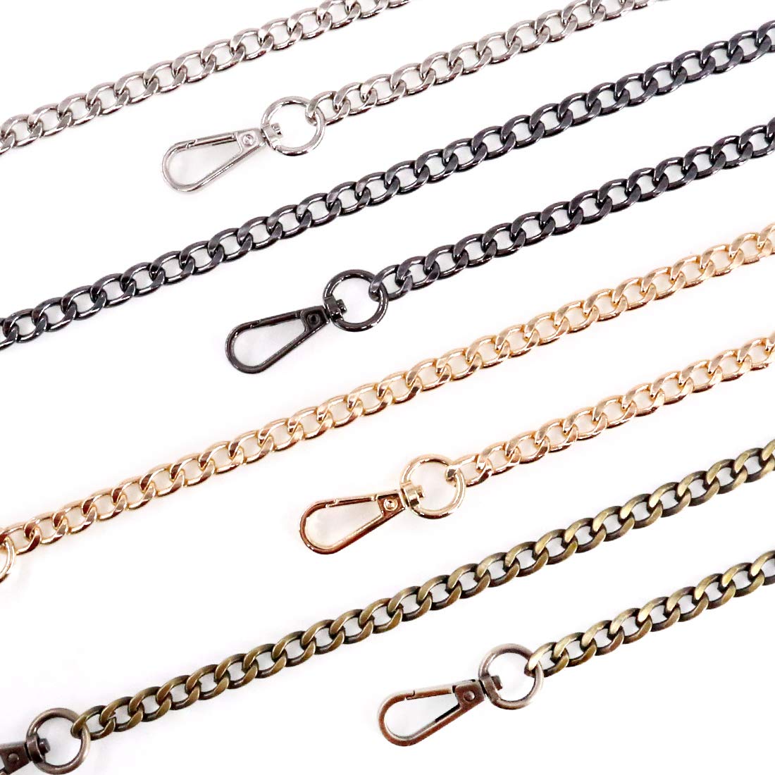 Swpeet Juego de 4 Correas de Cadena Plana de Repuesto de 47 Pulgadas con Hebillas, Bricolaje, Bolsa de Hombro de Metal, Bolsa de Mano, Bolsa de Mano de Repuesto (Oro + Plata + Bronce +