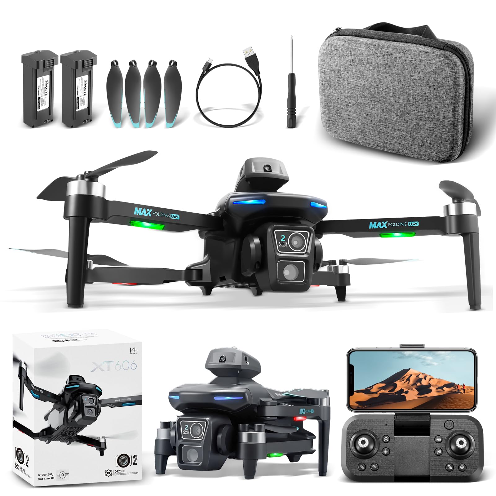 Drone com Câmera 4K, Controle Remoto, MAX com Câmera HD, 90 Minutos de Autonomia, 100m de