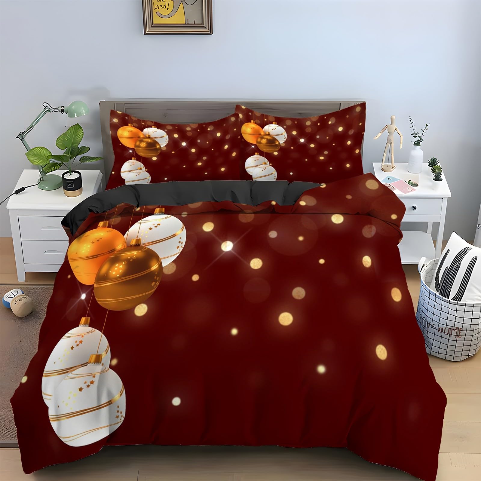 Housse de Couette 220x240 Rouge Parure de Lit 3 Pièces Ensemble Literie