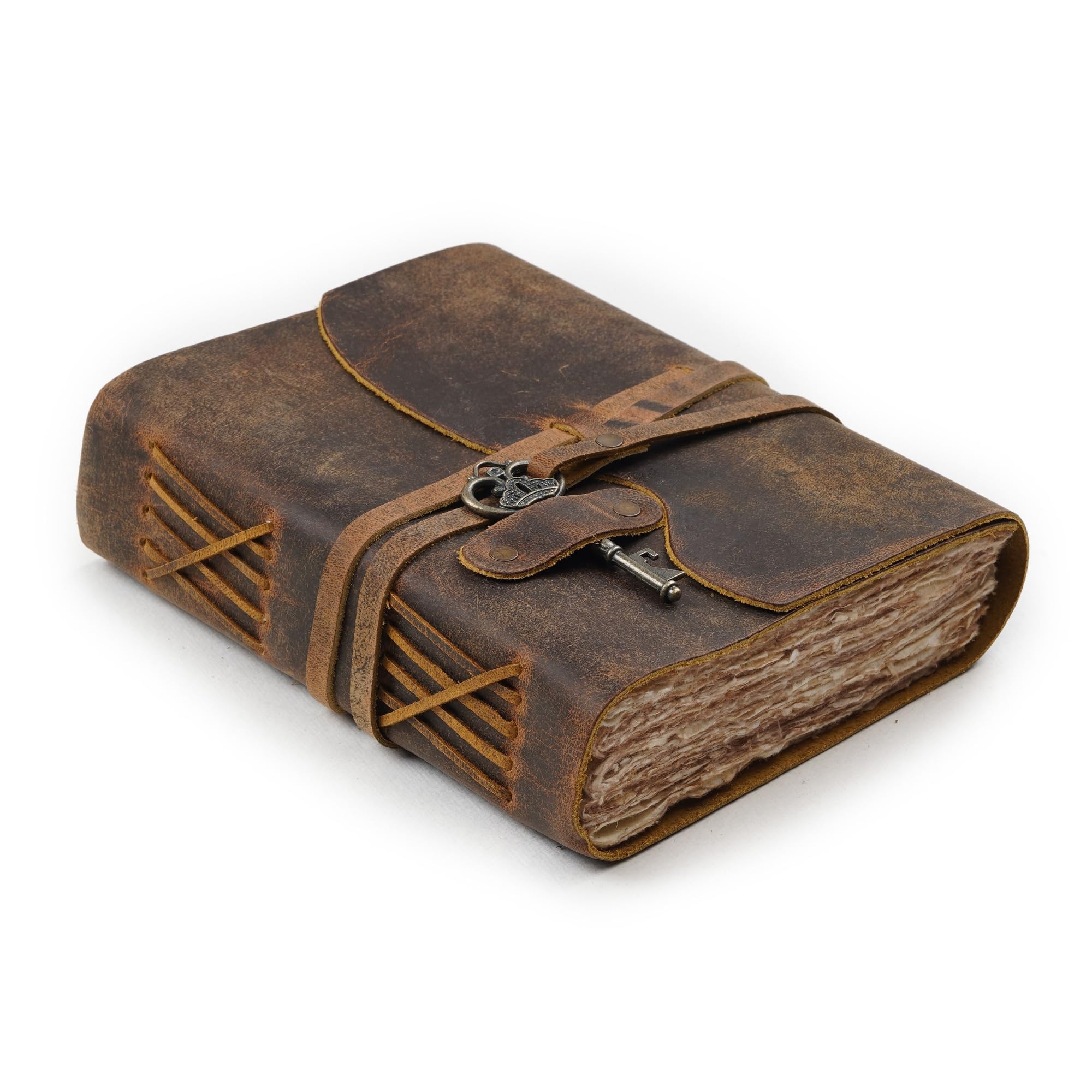LEATHER VILLAGE Vintage Journal Key Lock, Distressed Brown 10x7.
