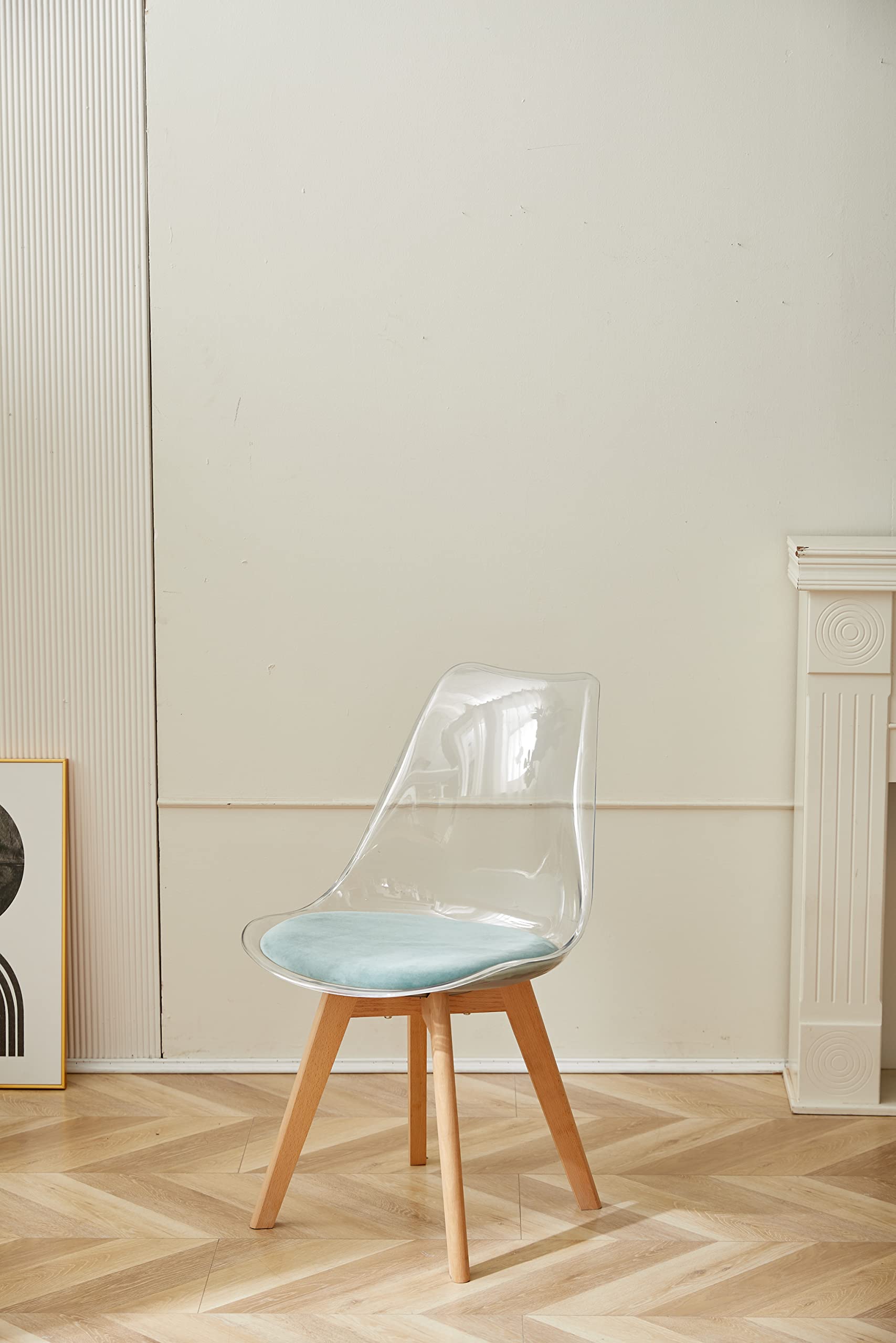 Juego de 4 Sillas de Comedor Transparentes Modernas, Sillas de Comedor Tapizadas Extraíbles, Sillas de Cocina de Diseño Escandinavo (Terciopelo-Verde)