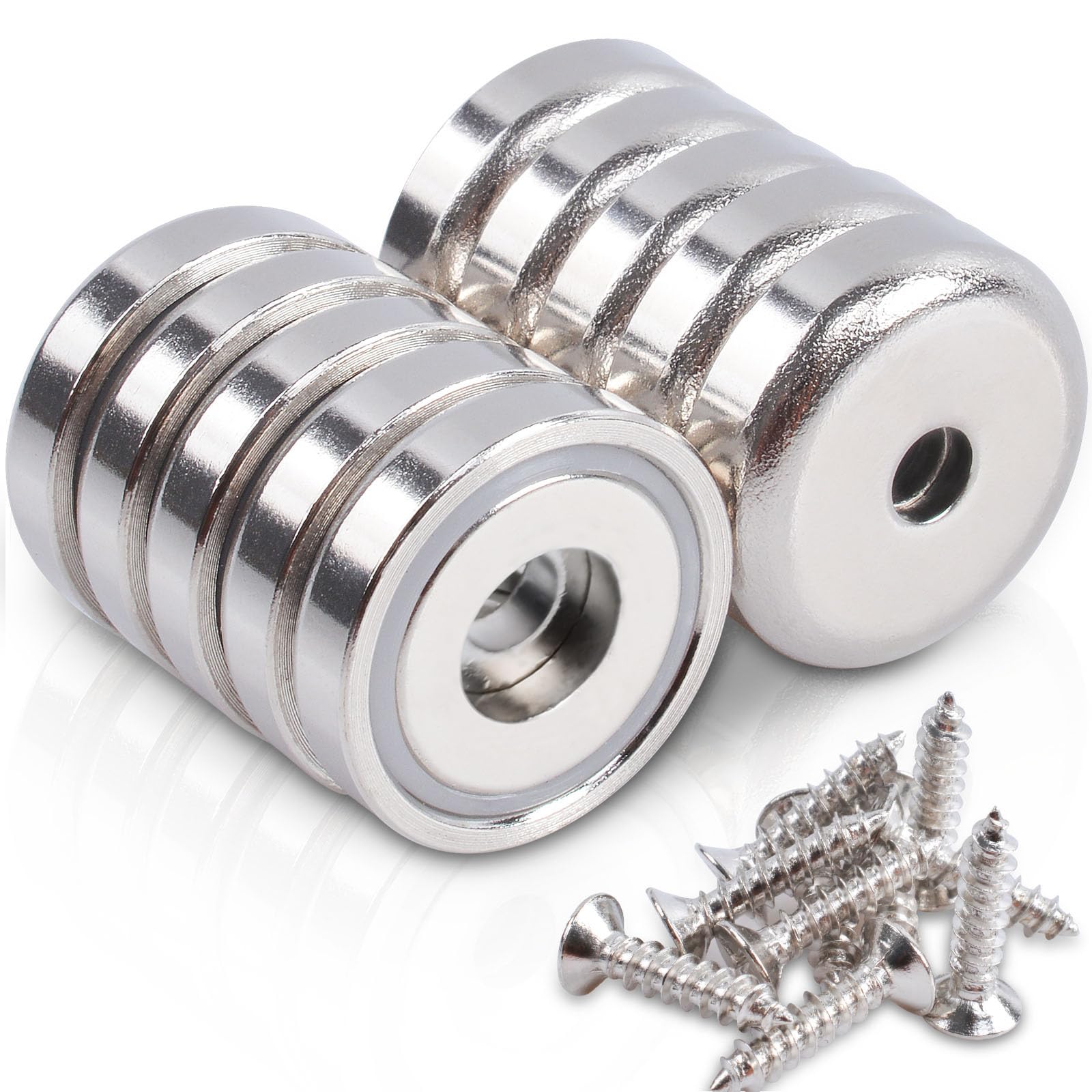 MIN CI 10pcs Neodymium Magnet - 20mm Heavy Duty 35lbs Round Pot with Hole and Steel Capsule, Rare Earth