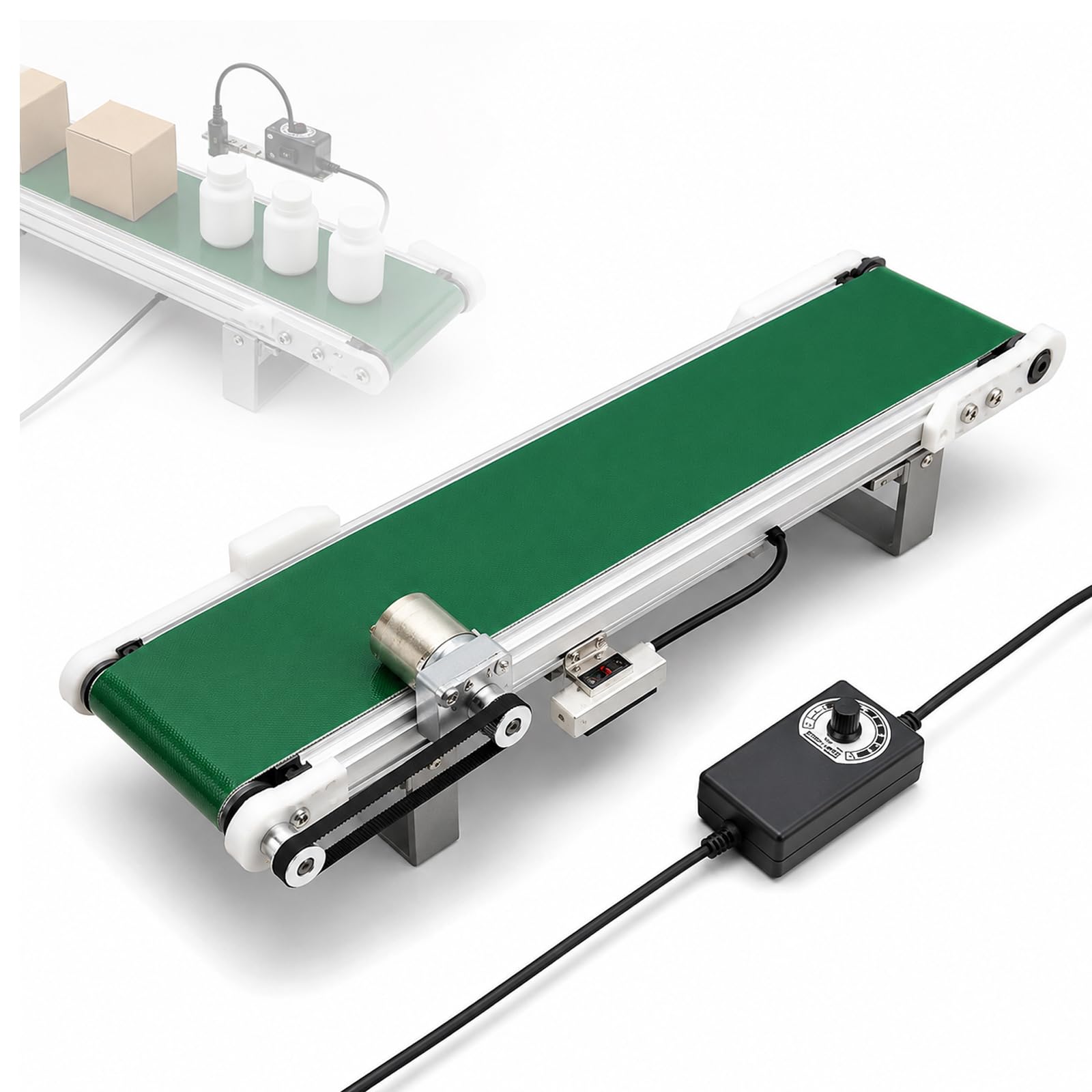 Vhewq Small Desktop Conveyor Belt, Small Conveyor Cargo Lane with Automatic Counter, 1.8-7.6cm/s Adjustable Speed, 50-100cm Conveyor, Speed 116RPM, for Packaging Factory Production Line