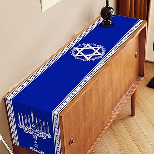 Miniatura 4 de Nepnuser Camino de mesa de lino Hanukkah Judío Janucá Menorá Decoración Festival Cocina Comedor Decoración del Hogar-72 pulgadas