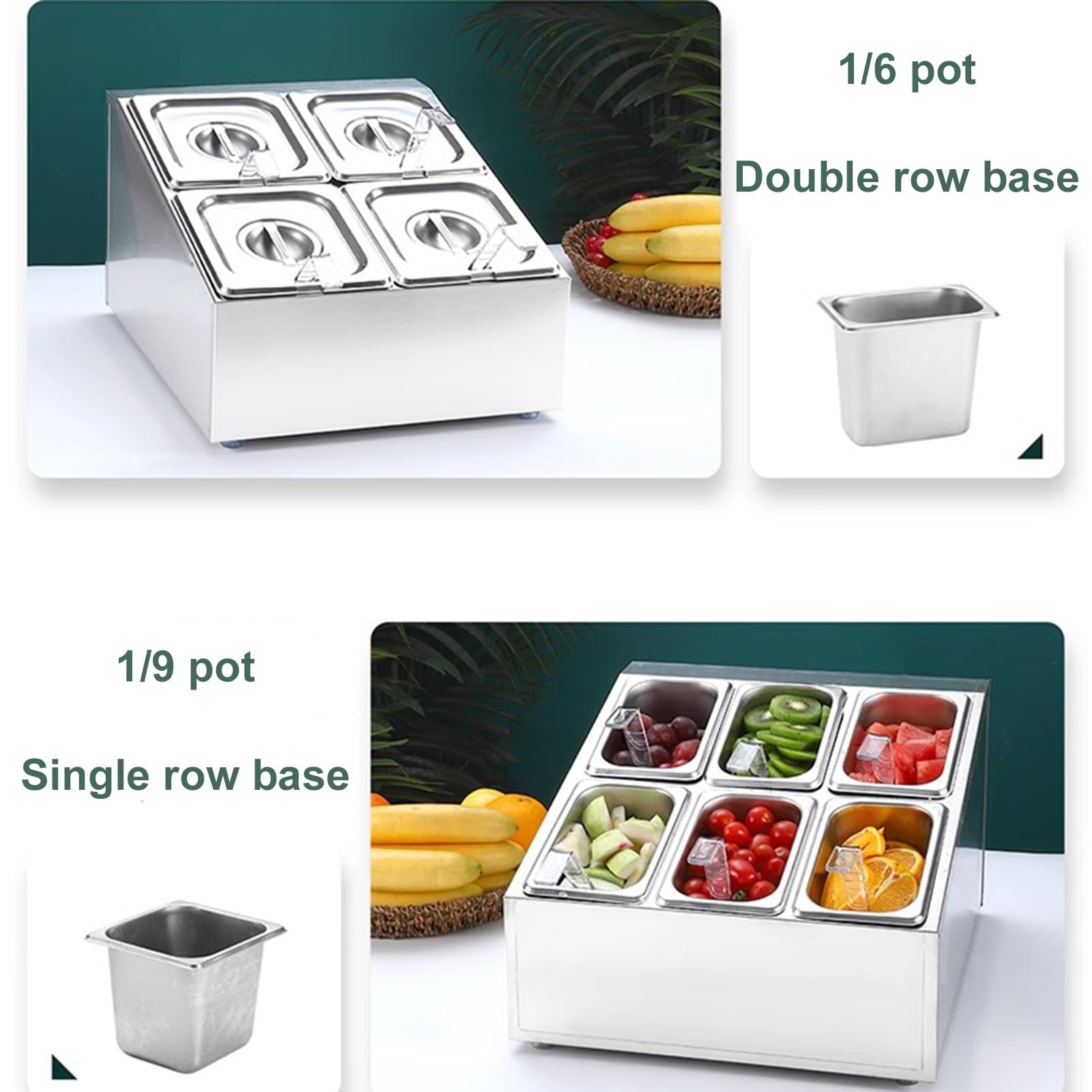 Barattoli per Spezie in Acciaio Inossidabile per Salsa Cubetti di Ghiaccio, Ripiani Spezie da Banco, Contenitori Condimenti con Barattolo E Coperchio(33X9X9.6IN)