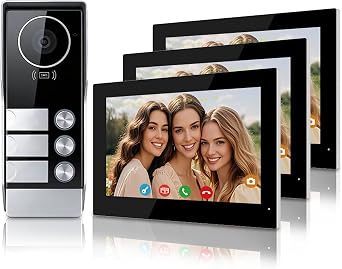 2 Wire Video Intercom System for 3 Family,7 inch Monitor Doorphone Kit